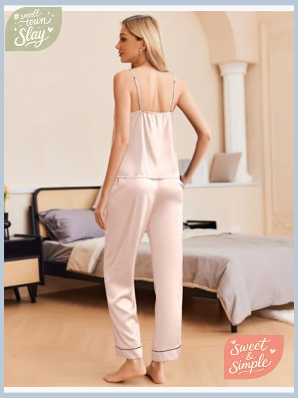 Women Silk Satin Pajama Set - Sleeveless Pjs with Pockets S-XXL - Picture 5 of 7